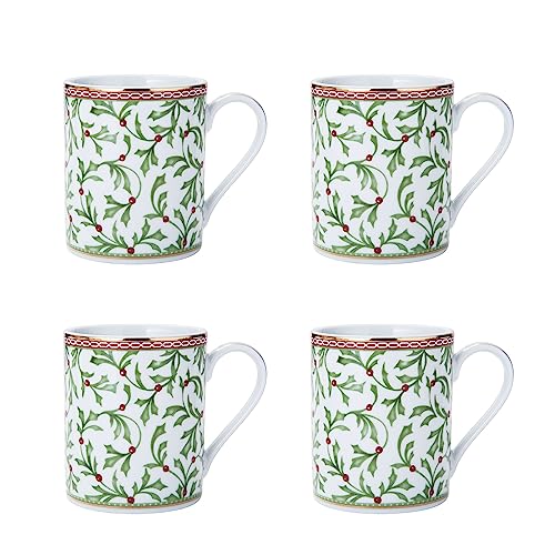 Mikasa Holiday Traditions Dinnerware Set with Mugs (16 Piece), Green, White