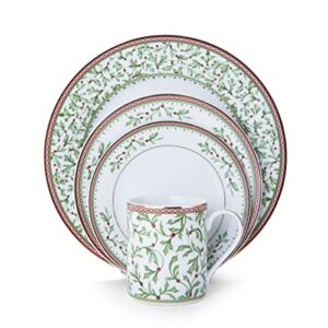mikasa holiday traditions dinnerware set with mugs (16 piece), green, white
