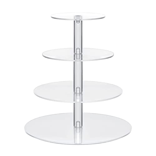 Display4top 4 Tier Cupcake Stand, Clear Acrylic Round Glass Cupcake Holder, Dessert Pastry Tower Stand for Wedding Birthday Bar Party