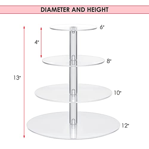 Display4top 4 Tier Cupcake Stand, Clear Acrylic Round Glass Cupcake Holder, Dessert Pastry Tower Stand for Wedding Birthday Bar Party