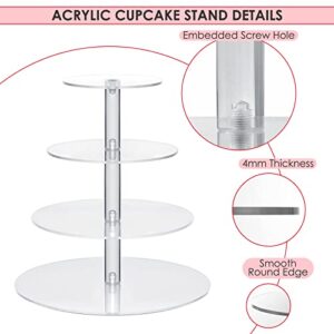 Display4top 4 Tier Cupcake Stand, Clear Acrylic Round Glass Cupcake Holder, Dessert Pastry Tower Stand for Wedding Birthday Bar Party