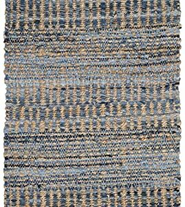 SAFAVIEH Cape Cod Collection Accent Rug - 2'3" x 4', Natural & Blue, Handmade Flat Weave Coastal Braided Jute, Ideal for High Traffic Areas in Entryway, Living Room, Bedroom (CAP353A)