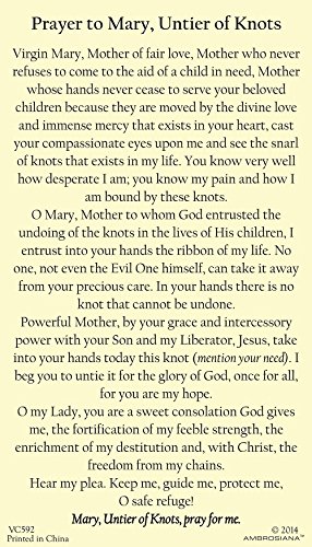 Mary Untier of Knots Holy Card - Powerful and Miraculous Prayer Card (10 pack)