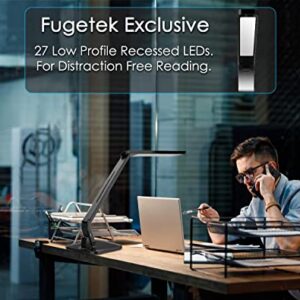 Fugetek LED Desk Office Lamp, Exclusive: 27 Eye-Caring Recessed LEDs, 5-Level Brightness, 4-Lighting Modes, USB Charging Port, 14W, Touch Control Panel, Dimmer, 1-Hour Auto Timer, 5V/1A, (Black)