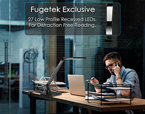 Fugetek LED Desk Office Lamp, Exclusive: 27 Eye-Caring Recessed LEDs, 5-Level Brightness, 4-Lighting Modes, USB Charging Port, 14W, Touch Control Panel, Dimmer, 1-Hour Auto Timer, 5V/1A, (Black)
