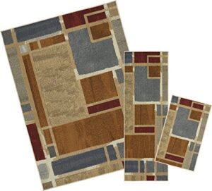mohawk home soho regnar geometric squares area rug set, 1'6"x2'6", 1'8"x5', 5'x7', multi