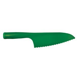 the first ingredient plastic multi-use kitchen knife safe on non stick coating, cuts bagels safely, decorate & cut cakes, great for vegetables and prevents browning. 11 ½"