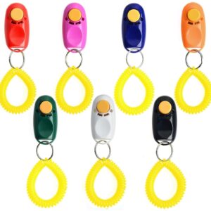 Coolrunner 7pcs 7 Color Universal Animal Pet Dog Training Clicker with Wrist Bands Strap, Assorted Color Dog Clickers for Pet Dog Training & Obedience Aid
