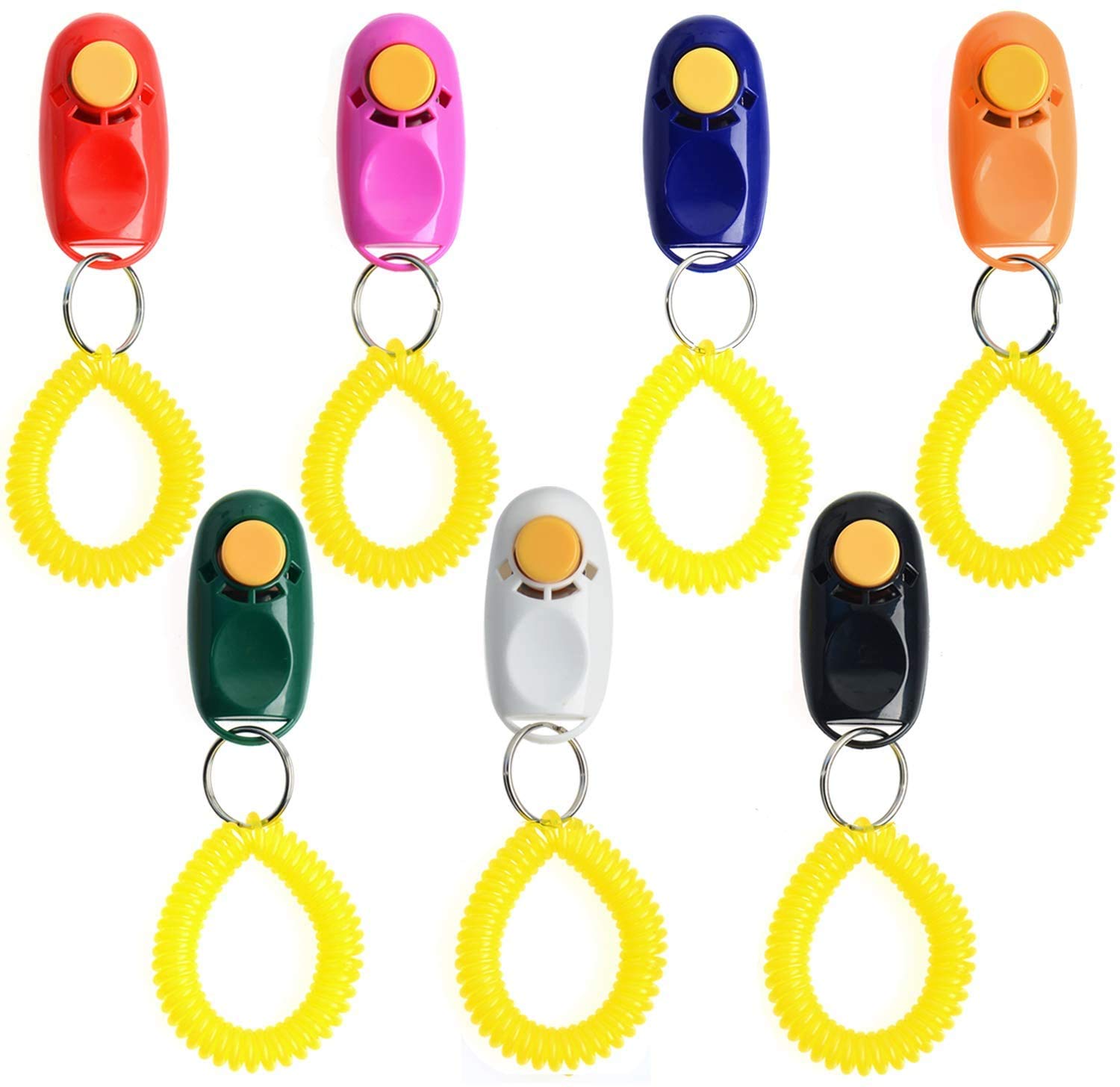 Coolrunner 7pcs 7 Color Universal Animal Pet Dog Training Clicker with Wrist Bands Strap, Assorted Color Dog Clickers for Pet Dog Training & Obedience Aid