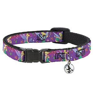 cat collar breakaway tinker bell poses flowers stars skull purple 8 to 12 inches 0.5 inch wide