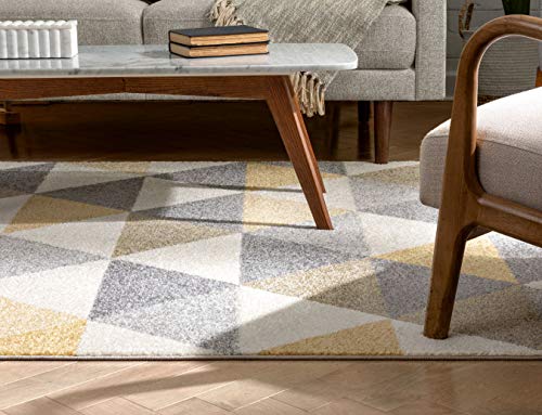 Well Woven Isometry Gold & Grey Modern Geometric Triangle Pattern (5'3" x 7'3") Area Rug Soft Shed Free Easy to Clean Stain Resistant