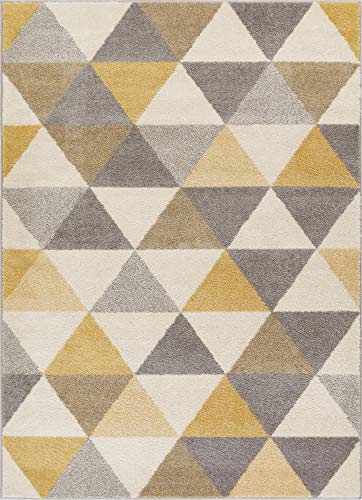 Well Woven Isometry Gold & Grey Modern Geometric Triangle Pattern (5'3" x 7'3") Area Rug Soft Shed Free Easy to Clean Stain Resistant