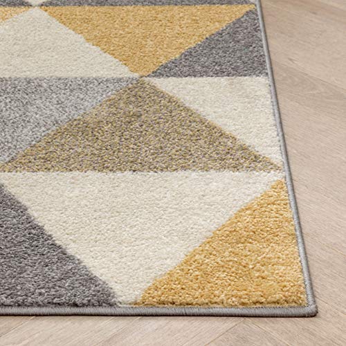 Well Woven Isometry Gold & Grey Modern Geometric Triangle Pattern (5'3" x 7'3") Area Rug Soft Shed Free Easy to Clean Stain Resistant