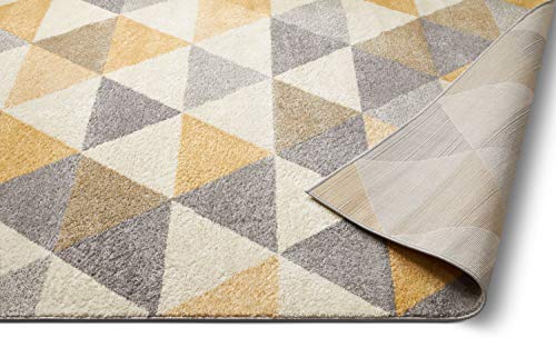 Well Woven Isometry Gold & Grey Modern Geometric Triangle Pattern (5'3" x 7'3") Area Rug Soft Shed Free Easy to Clean Stain Resistant