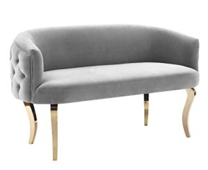 tov furniture the adina collection contemporary living room velvet upholstered loveseat, grey with gold legs