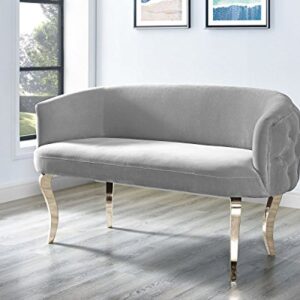 Tov Furniture The Adina Collection Contemporary Living Room Velvet Upholstered Loveseat, Grey with Gold Legs