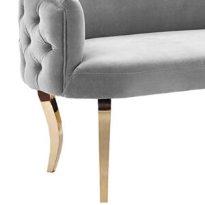 Tov Furniture The Adina Collection Contemporary Living Room Velvet Upholstered Loveseat, Grey with Gold Legs