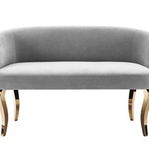 Tov Furniture The Adina Collection Contemporary Living Room Velvet Upholstered Loveseat, Grey with Gold Legs