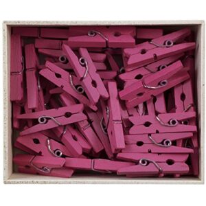 JAM PAPER Wood Clip Clothespins - Medium - 1 1/8 Inch - Fuchsia Pink - 50 Clothes Pins/Pack