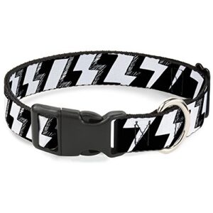 buckle-down plastic clip collar - lightning bolts sketch black/white - 1" wide - fits 15-26" neck - large
