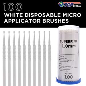 TCP Global 100 Paint Touch Up Brushes, Disposable Micro Brush Applicators, White with Fine 1.0 mm Tips - Auto Body Shop, Auto Car Detailing, Hobby