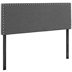 modway phoebe linen fabric upholstered full headboard in gray with nailhead trim