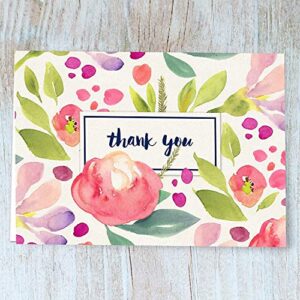 Fresh & Lucky 40 Thank You Cards With Yellow Envelopes - Multiple Watercolor Floral Graphic Designs - Perfect For Wedding Gifts, Birthday Gift, Party Invitations, Business Events, Donation Events And Any Occasions