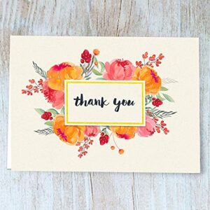 Fresh & Lucky 40 Thank You Cards With Yellow Envelopes - Multiple Watercolor Floral Graphic Designs - Perfect For Wedding Gifts, Birthday Gift, Party Invitations, Business Events, Donation Events And Any Occasions