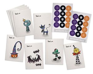 halloween thank you cards variety pack - 24 cute & spooky greeting note cards with envelopes & sticker seals
