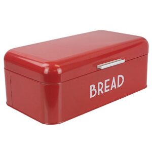 home basics grove bread box for kitchen counter dry food storage container, bread bin, store bread loaf, dinner rolls, pastries, baked goods & more, retro vintage design, red