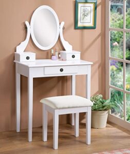 roundhill furniture moniya white wood vanity table and stool set (3415wh) medium