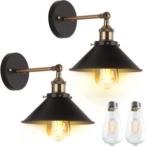 jackyled wall sconces set of 2 ul-listed, hardwired bronze and black vintage wall light, 240 degree adjustable swing arm wall lamp for bedroom kitchen (included e26 bulbs)