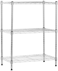 amazon basics 3-shelf adjustable, heavy duty storage shelving unit (250 lbs loading capacity per shelf), steel organizer wire rack, chrome, 23.2" l x 13.4" w x 30" h
