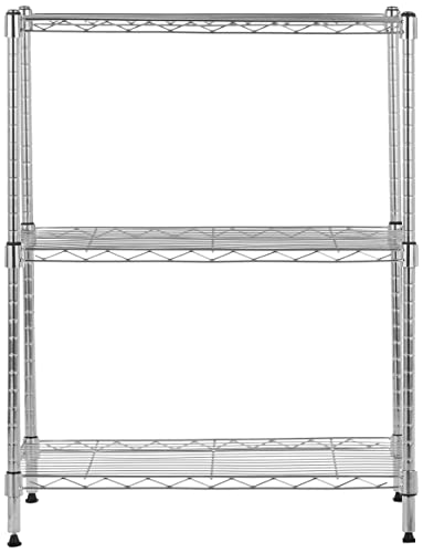 Amazon Basics 3-Shelf Adjustable, Heavy Duty Storage Shelving Unit (250 lbs loading capacity per shelf), Steel Organizer Wire Rack, Chrome, 23.2" L x 13.4" W x 30" H