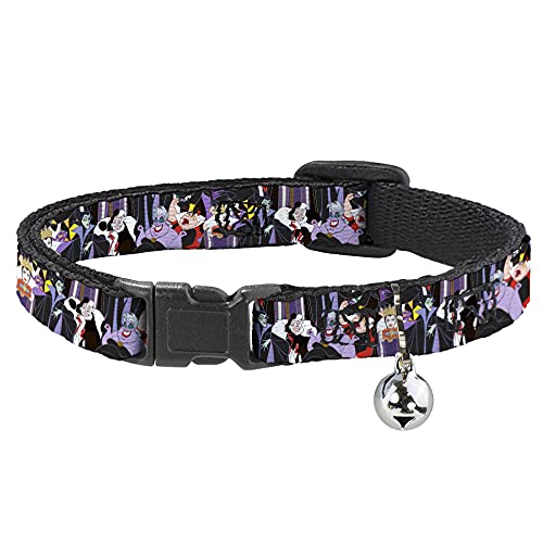 Buckle-Down Breakaway Cat Collar - 5-Disney Villains Stacked - 1/2" Wide - Fits 8-12" Neck - Medium