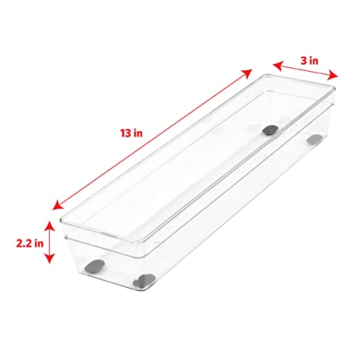 Glad Plastic Drawer Storage Tray – Heavy Duty Organizer Bin for Home, Kitchen, Bath, Bedroom, Office | Non-Slip Feet, 13" x 3", Clear