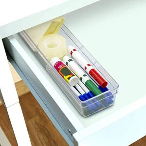 Glad Plastic Drawer Storage Tray – Heavy Duty Organizer Bin for Home, Kitchen, Bath, Bedroom, Office | Non-Slip Feet, 13" x 3", Clear