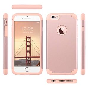 ULAK iPhone 6S Case, iPhone 6 Case, Slim Fit Dual Layer Soft Silicone & Hard Back Cover Bumper Protective Shock-Absorption & Anti-Scratch Case for Apple iPhone 6/6S 4.7 inch, Rose Gold