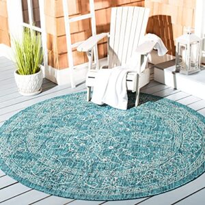 safavieh courtyard collection area rug - 6'7" round, turquoise, non-shedding & easy care, indoor/outdoor & washable-ideal for patio, backyard, mudroom (cy8680-37221)