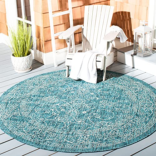 SAFAVIEH Courtyard Collection Area Rug - 6'7" Round, Turquoise, Non-Shedding & Easy Care, Indoor/Outdoor & Washable-Ideal for Patio, Backyard, Mudroom (CY8680-37221)