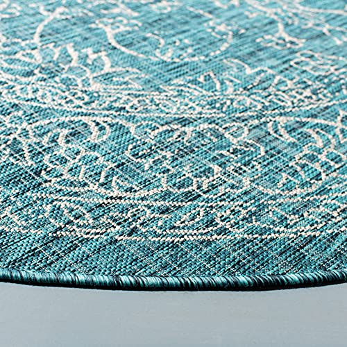 SAFAVIEH Courtyard Collection Area Rug - 6'7" Round, Turquoise, Non-Shedding & Easy Care, Indoor/Outdoor & Washable-Ideal for Patio, Backyard, Mudroom (CY8680-37221)