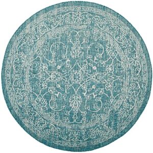 SAFAVIEH Courtyard Collection Area Rug - 6'7" Round, Turquoise, Non-Shedding & Easy Care, Indoor/Outdoor & Washable-Ideal for Patio, Backyard, Mudroom (CY8680-37221)