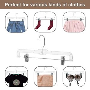 HOUSE DAY Skirt Hangers Pants Hangers with Clips Clear Plastic Pants Hangers with 2-Adjustable Clips Non-Slip Pants Hangers Space Saving for Closet Clip Hangers for Pant, Skirts, Shorts, Pack of 12