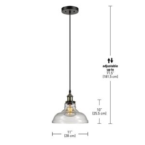 Globe Electric 65587 Latiya 1-Light Hanging Pendant, Bronze, Satin Finish, Antique Brass Decorative Socket, Clear Glass Shade, Black Fabric Cord