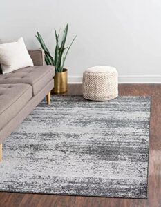 unique loom del mar collection area rug - lucille (5' 3" x 8' rectangle, dark gray/ ivory)