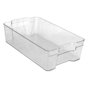 glad plastic refrigerator storage bin with handles | clear stackable container for fridge & freezer food, produce, pop | heavy duty kitchen organizer box, 14.5” x 8.34” x 4