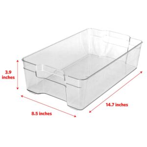 Glad Plastic Refrigerator Storage Bin with Handles | Clear Stackable Container for Fridge & Freezer Food, Produce, Pop | Heavy Duty Kitchen Organizer Box, 14.5” x 8.34” x 4