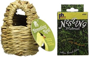 prevue pet products finch covered twig birds nest, 4-inch, plus a box of cotton thread fibers bird nesting material