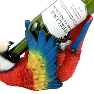 Ebros Gift Tropical Rio Rainforest Red Scarlet Macaw Parrot Wine Bottle Holder Caddy Figurine 10.25" Long Kitchen Dining Party Hosting Decor Statue of South American Evergreen Forest Birds