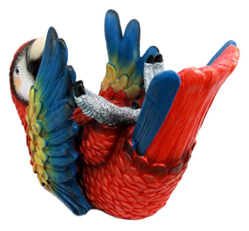 Ebros Gift Tropical Rio Rainforest Red Scarlet Macaw Parrot Wine Bottle Holder Caddy Figurine 10.25" Long Kitchen Dining Party Hosting Decor Statue of South American Evergreen Forest Birds